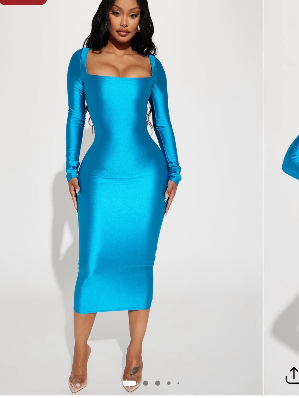 Fashion Nova Sapphire Square-Neck Long Sleeve Midi Dress